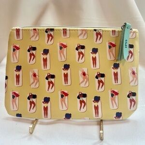 💄3/$12💄5/$15 ipsy Sunbathing Beauties Yellow‎ Vinyl Makeup Bag EUC